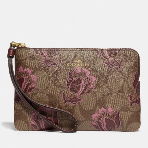 Coach Handbags - COACH Corner ZIP Wristlet Canvas Desert Rose Tulip